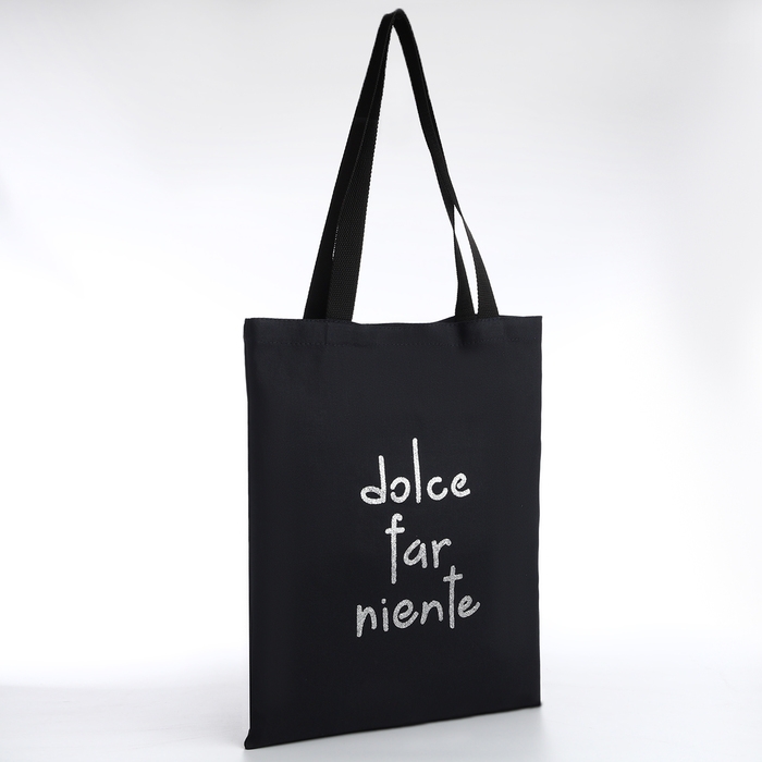 Шопер Шопер "Сладкое безделье", 35х0,5х40, принт с блёстками, без подклада, чёрный