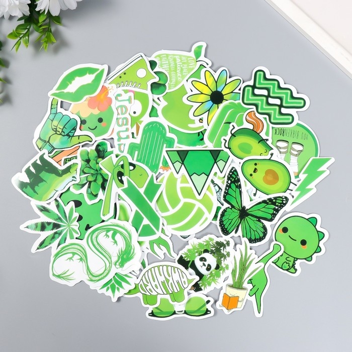 Набор наклеек Набор наклеек "Зелёный супермикс" 50 шт 3-8,5 см