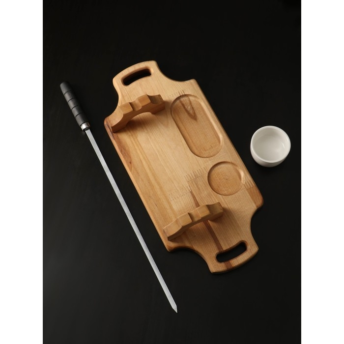 Подарочный набор для подачи шашлыка: доска - тарелка 40×18×5,5 см, шампур 1 шт, опахало, соусник, берёза Подарочный набор для подачи шашлыка: доска - тарелка 40×18×5,5 см, шампур 1 шт, опахало, соусник, берёза