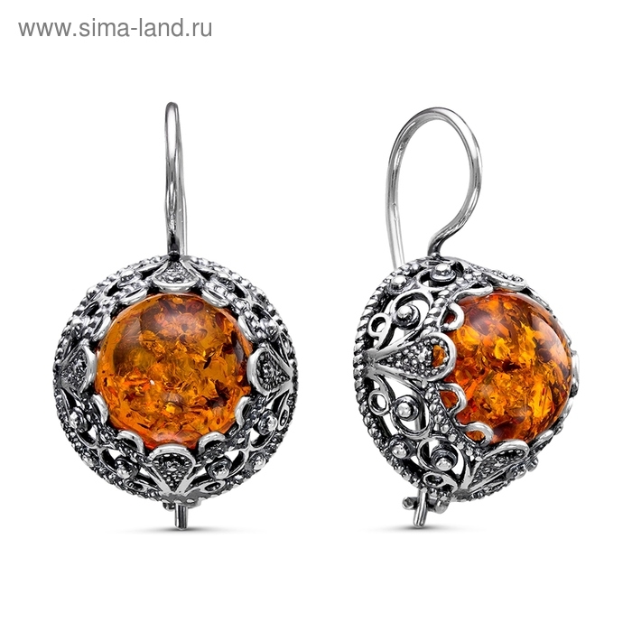 Серьги восток «Янтарь», посеребрение с оксидированием Серьги восток «Янтарь», посеребрение с оксидированием