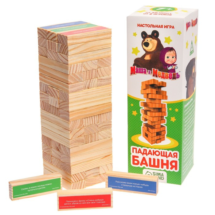 Игра падающая башня, Маша и Медведь, 54 бруска Игра падающая башня, Маша и Медведь, 54 бруска