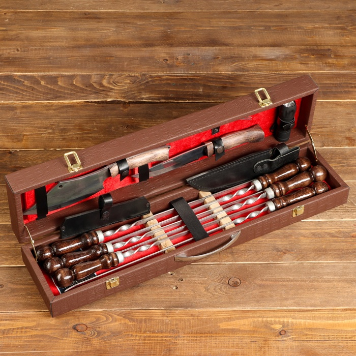 Набор с шампурами  Набор с шампурами "Горный дух" кейс, шампуры, два ножа