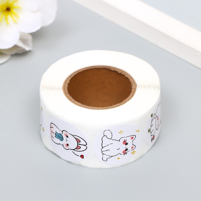 Наклейка бумага Наклейка бумага "Милашки" d=2,5 см 500 шт в рулоне 3х6х6 см