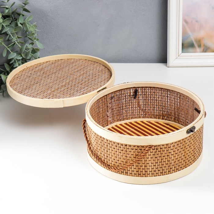 Шкатулка бамбук Шкатулка бамбук "Круглая" со шнуром 10х22х22 см