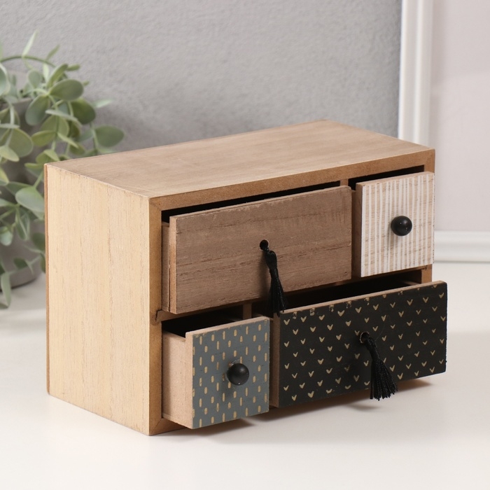 Шкатулка дерево 4 ящика  Шкатулка дерево 4 ящика "Комод. Разные фактуры" 10х20х13,5 см