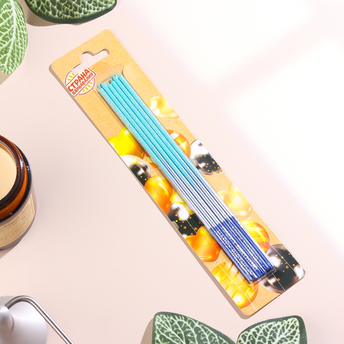 Набор свечей в торт, 6 штук Набор свечей в торт, 6 штук "Happy", 17 см, голубой с синим