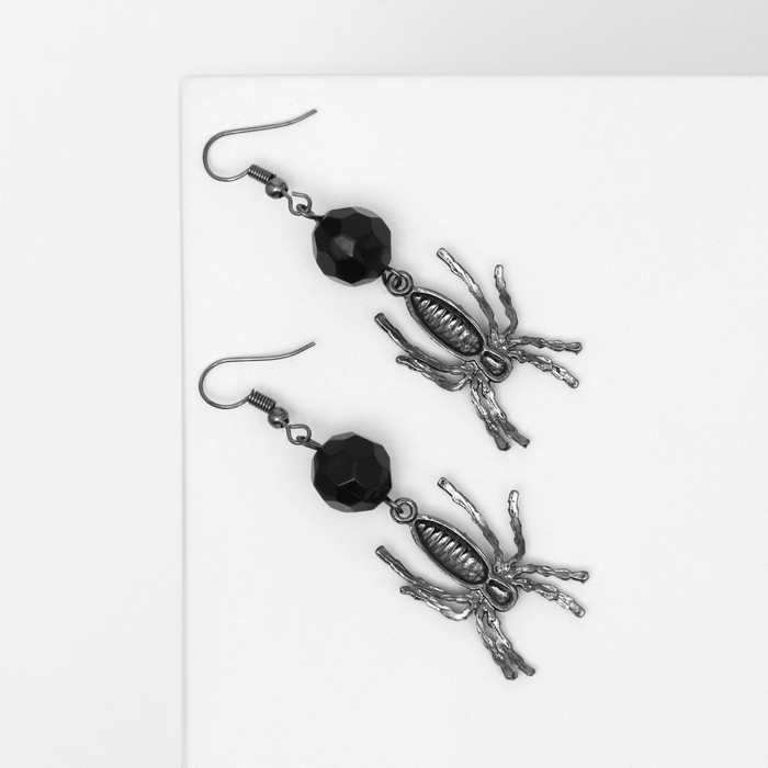 Серьги «Пауки» с бусиной, цвет чёрно-серый в серебре Серьги «Пауки» с бусиной, цвет чёрно-серый в серебре