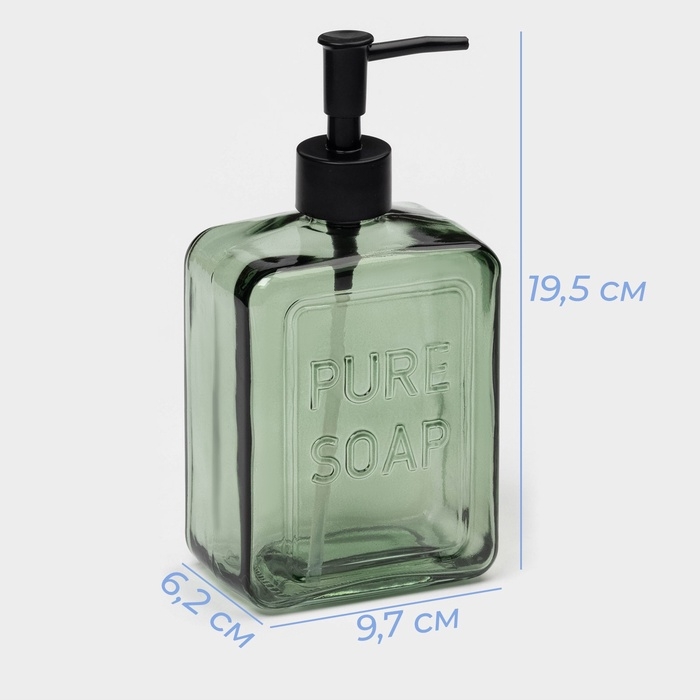 Дозатор для мыла стеклянный 580 мл, цвет прозрачный зеленый,помпа черная Дозатор для мыла стеклянный 580 мл, цвет прозрачный зеленый,помпа черная