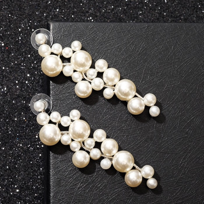 Серьги с жемчугом «Жасмин» ветка с жемчугом, цвет белый в серебре Серьги с жемчугом «Жасмин» ветка с жемчугом, цвет белый в серебре