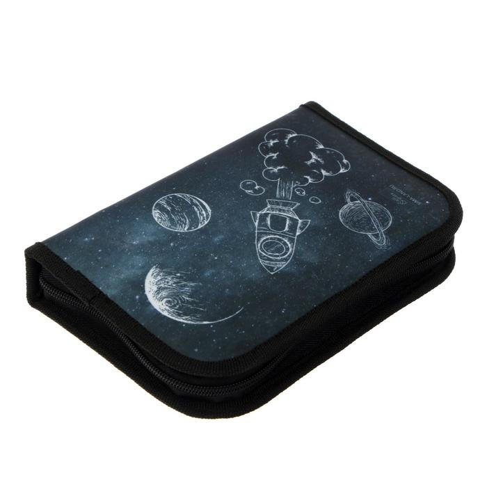 Пенал 1 секция, 130 х 210 х 40 мм, 2 откидные планки, тканевый, Calligrata TOP, Content Пенал 1 секция, 130 х 210 х 40 мм, 2 откидные планки, тканевый, Calligrata TOP, Content "Космос синий"