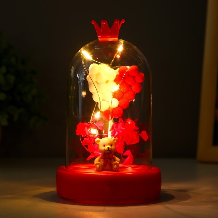 Ночник колба Ночник колба "Мишка" LED от батареек 3хААА красный 9,5х9,5х16 см RISALUX