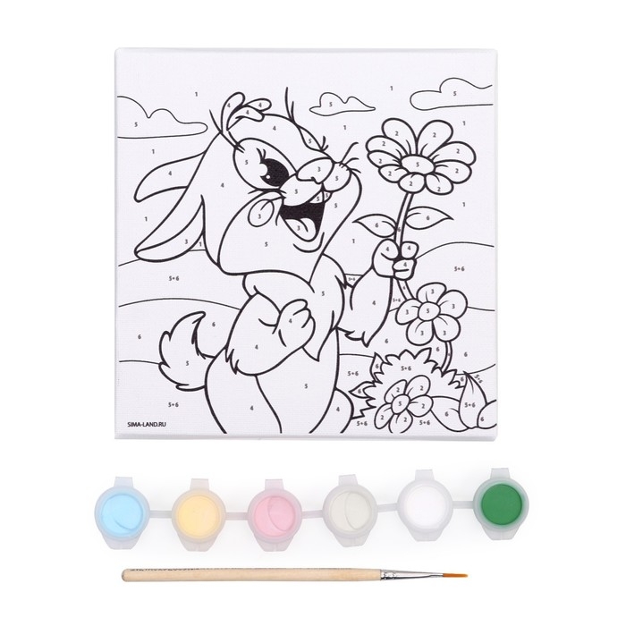 Картина по номерам для детей на подставке «Пасха: заяц с цветком», 15 х 15 см