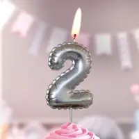 Свеча в торт на шпажке "Воздушая цифра", цифра "2", серебро