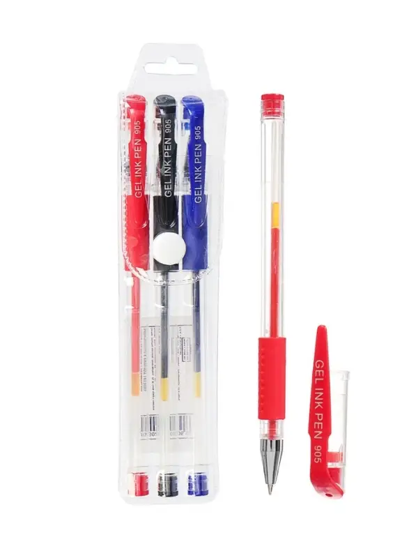 Набор гелевых ручек Calligrata, 3 цвета, узел 0.7 мм, резиновый упор, в блистере на кнопке