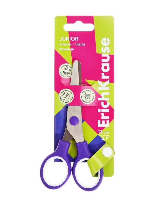 Ножницы детские 13 см, ErichKrause Standard Junior, с закруглёнными концами лезвий, МИКС