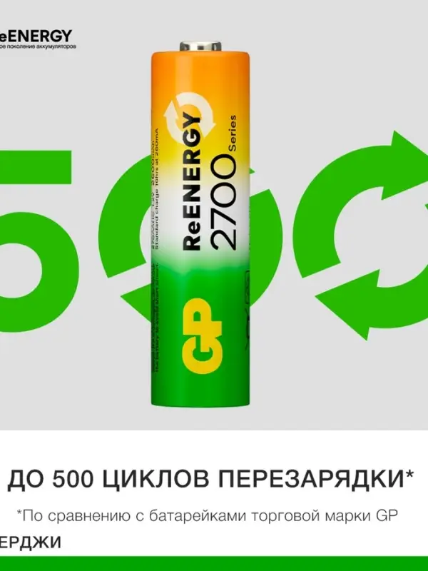Зарядное устройство GP для батареек AA/AAA + 4 аккумулятора AA, 2700 мАч, белое