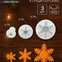 Плунжеры кондитерские новогодние &laquo;Снег&raquo;, набор 3 шт.: d=6.5, d=5, d=3.5 см, пластик, белые