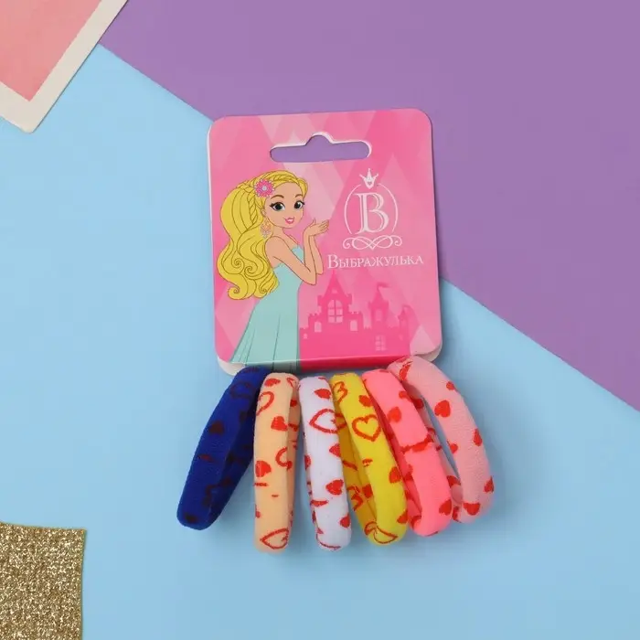 Резинка для волос Резинка для волос "Спорт принт" (набор 6 шт) сердечки, 4 см