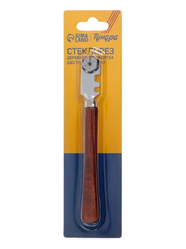 Стеклорез ТУНДРА, шестироликовый, деревянная рукоятка