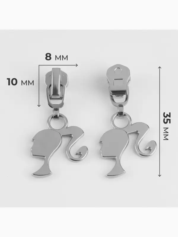 Бегунок для металлической молнии, №3, &laquo;Кукла&raquo;, 10 шт., цвет никель