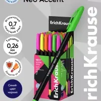 Ручка шариковая ErichKrause. Neo Accent, синий стержень, узел 0.7 мм, МИКС