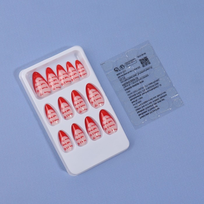 Накладные ногти «Love», 24 шт, с клеевыми пластинами, форма миндаль, цвет розовый/красный