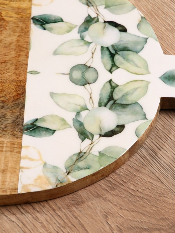 Доска разделочная круглая "Листья" дерево манго 36х28 см