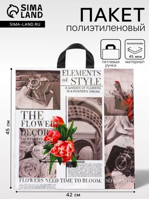 Пакет &laquo;Визуал&raquo;, полиэтиленовый с петлевой ручкой, 42&times;45 см, 45 мкм