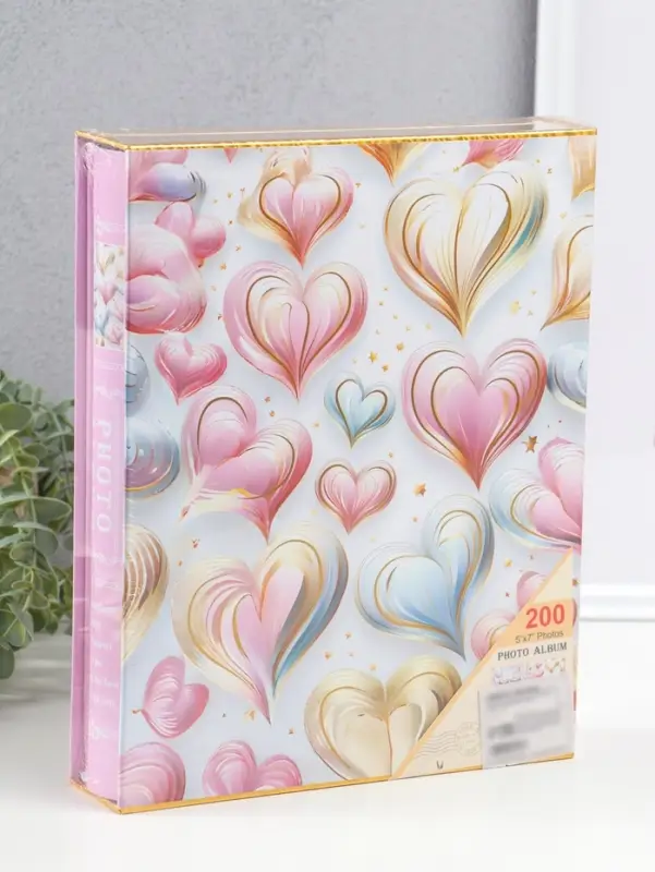 Фотоальбом на 200 фото 13х18 см "Воздушные сердца" в коробке 5,5х23,5х29,5 см