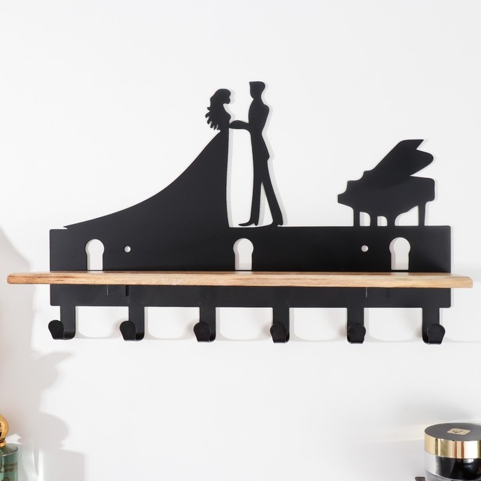 Крючки декоративные металл Крючки декоративные металл "Танцующая пара у рояля" чёрный 24х9,5х37 см