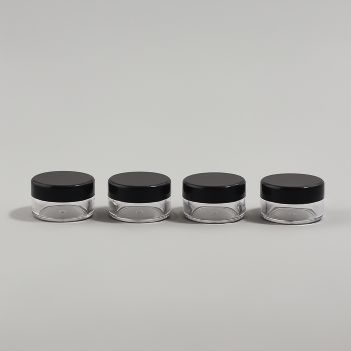 Баночки для хранения, 5 мл, набор - 4 шт, цвет чёрный/прозрачный Баночки для хранения, 5 мл, набор - 4 шт, цвет чёрный/прозрачный