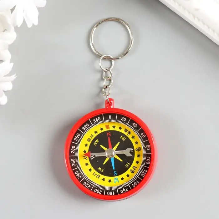 Брелок для ключей на кольце «Круглый», с компасом, пластик, 4.5×4.5×1 см, МИКС