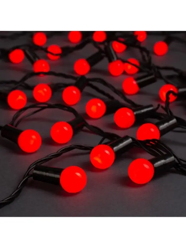 Гирлянда &laquo;Нить&raquo; 20 м с насадками &laquo;Шарики 1.5 см&raquo;, IP44, тёмная нить, 200 LED, свечение красное, 8 режимов, 220 В