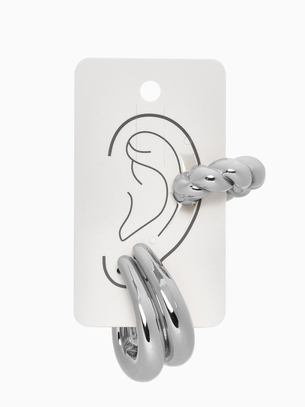 Набор серьги и каффы 3 шт «Косичка» капли, цвет золото