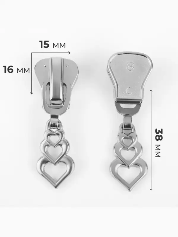 Бегунок для молнии &laquo;Трактор&raquo;, №8, &laquo;Сердца&raquo;, 10 шт., цвет никель