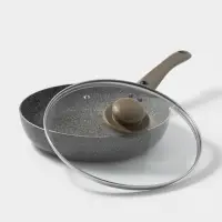 Сковорода Onyx, d=24 см, съёмная ручка, стеклянная крышка, антипригарное покрытие, алюминий, серая