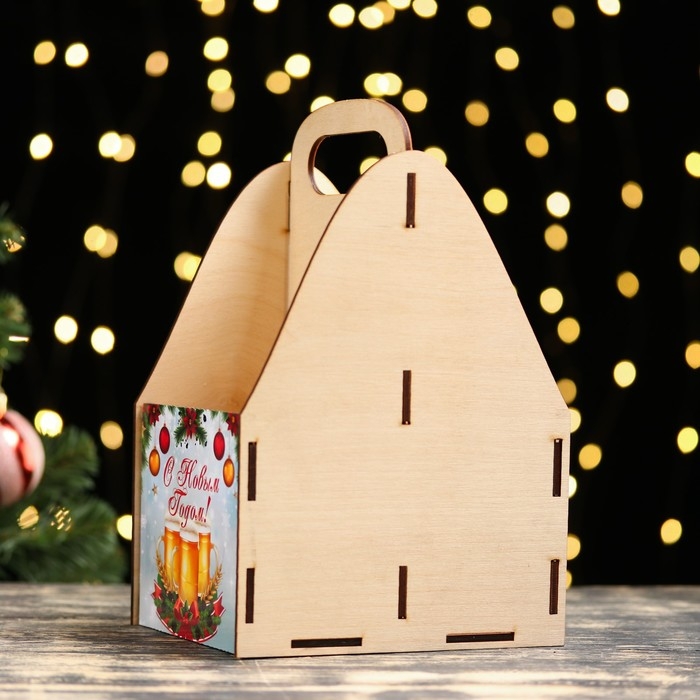 Ящик под пиво  Ящик под пиво "С Новым годом!" кружки пива, снежинки