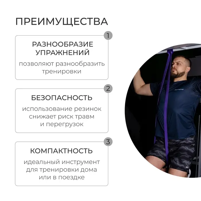 Эспандер ленточный многофункциональный ONLYTOP, 208&times;3.2&times;0.5 см, 15-40 кг, цвет фиолетовый