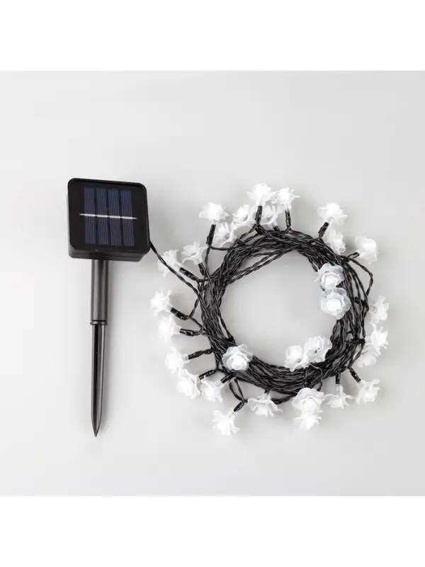 Гирлянда &laquo;Нить&raquo;, 4.5 м, уличная, с насадками &laquo;Роза&raquo;, IP44, 30 LED, 2 режима, солнечная батарея, тёмная нить, свечение красное