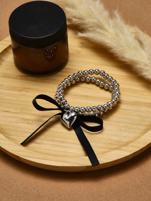Браслет жемчуг «Сердеко» на резинке, бантик, цвет чёрный в серебре Браслет жемчуг «Сердеко» на резинке, бантик, цвет чёрный в серебре