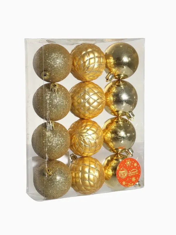 Ёлочные игрушки &laquo;Ларго&raquo;, шары новогодние, набор 12 шт., d=6 см, золотистый