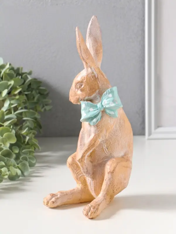 Сувенир полистоун "Заяц с большим голубым бантом в белый горох" 11,5х9х25,5 см