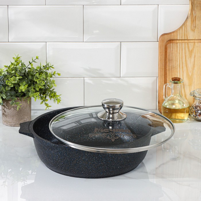 Жаровня «Гранит Star», 4 л, d=30 см, стеклянная крышка, антипригарное покрытие, тёмно-синий Жаровня «Гранит Star», 4 л, d=30 см, стеклянная крышка, антипригарное покрытие, тёмно-синий