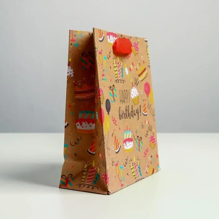Пакет подарочный крафтовый, упаковка, «Happy birthday», S 12 х 15 х 5.5 см Пакет подарочный крафтовый, упаковка, «Happy birthday», S 12 х 15 х 5.5 см