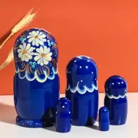 Матрешка дерево &laquo;Настёна&raquo;, синее платье, белые цветы, 18 см, 5 кукольная, ручная роспись