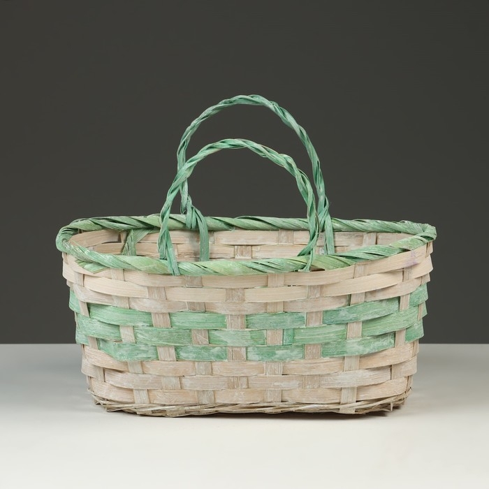 Корзина плетеная, D25 х 18 х 11/19 см, зелёная, бамбук Корзина плетеная, D25 х 18 х 11/19 см, зелёная, бамбук