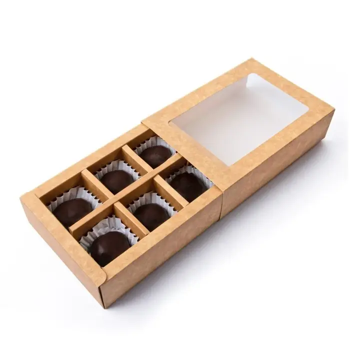 Коробка для 6 конфет с окном, крафт, 13.7×9.85×3.85 см Коробка для 6 конфет с окном, крафт, 13.7×9.85×3.85 см