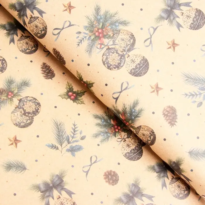Бумага упаковочная новогодняя «Рождественские игрушки», бурый крафт, 80 г/м² , 50×70 см Бумага упаковочная новогодняя «Рождественские игрушки», бурый крафт, 80 г/м² , 50×70 см