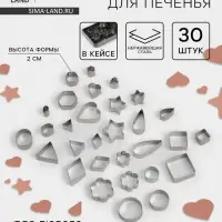 Формы для печенья Доляна &laquo;Ассорти&raquo;, набор 30 шт., в кейсе, нержавеющая сталь, серебристые