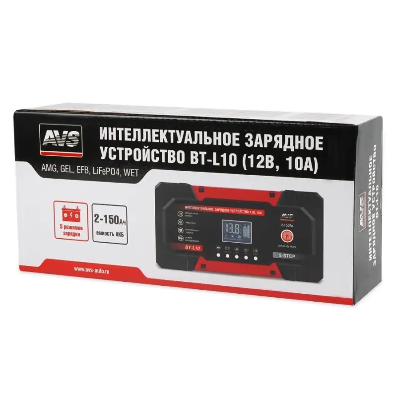 Интеллектуальное зарядное устройство для автомобильного аккумулятора AVS BT-L10 (10A) 12V